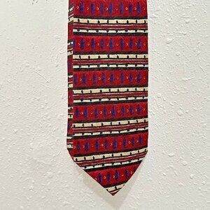 ROBERT TALBOTT Studio Men's Silk Necktie USA Designer Geometric Red Blue GUC